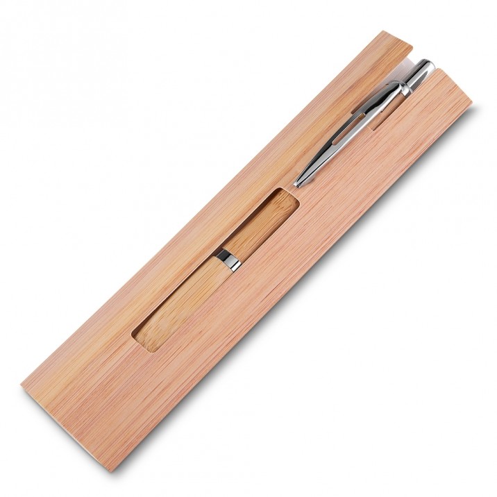 Caneta Ecológica de Bambu com Estojo Personalizada Frete Grátis - Mínimo 50