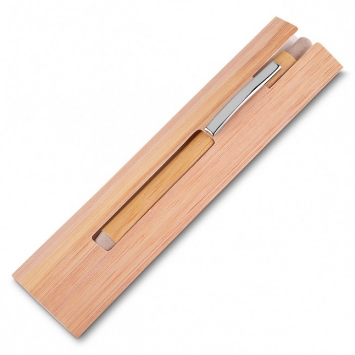 Caneta Ecológica de Bambu com Estojo Personalizada Frete Grátis - Mínimo 100
