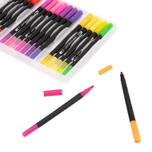 Kit Canetinhas Ponta Dupla 24 Cores Personalizado Frete Grátis - Mínimo 30 Kit Canetinhas Ponta Dupla 24 Cores Personalizado Frete Grátis - Mínimo 30