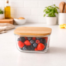 Marmita de Vidro 250ml com Tampa em Bambu Personalizada | Brinde Corporativo Sustentável