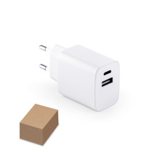 Adaptador de Corrente USB-C e USB-A em ABS 100% Reciclado Personalizado Frete Grátis - Mínimo 10